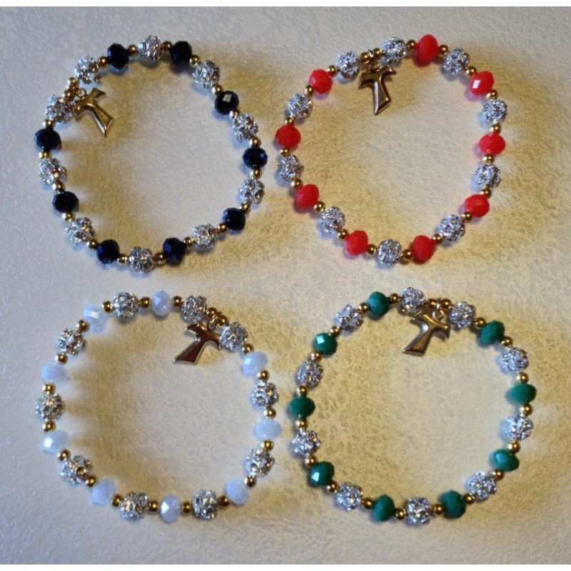 Bracciale a Strass con Tau Dorato colori assortiti